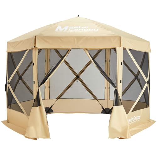 MASTERCANOPY 6x6 Portable Screen House Room Pop up Gazebo Outdoor Camping Tent with Carry Bag (6x6,Beige)