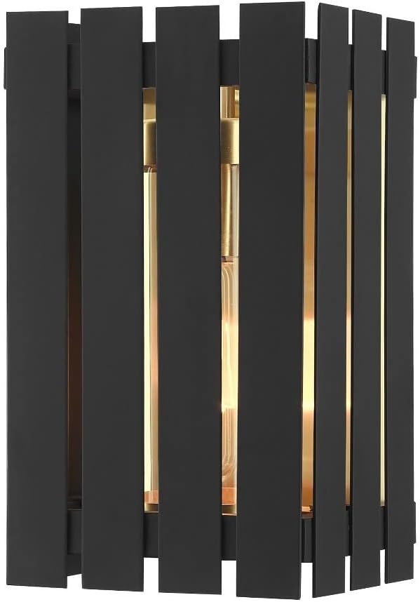 Livex Lighting 1 Light Black Outdoor Wall Lantern, Brass