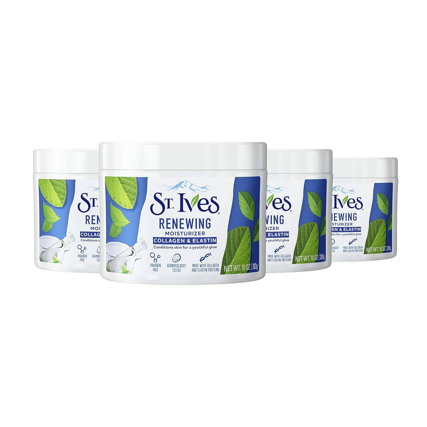 St. Ives Face Moisturizer Cream, Collagen and Elastin, Renewing Facial Moisturizer for Women, Paraben Free, Dermatologist Tested Daily Moisturizing for Dry Skin Cruelty Free, 10 oz, 4 Pack