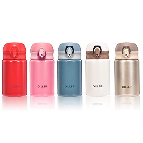 Diller Thermal Water Bottle - 10 Oz Mini Insulated Stainless Steel Bottle, Leakproof Cute Vacuum Flask, Perfect for Purse or Kids Lunch Bag, 12 Hours Hot & 24 Hours Cold (Pink, 10 oz)