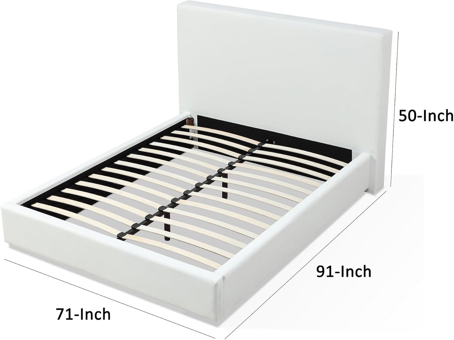 Benjara Uma Queen Size Platform Bed, Tall Panel Headboard, Cream Canvas Upholstery