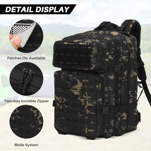 MINGPINHUIUS Military Tactical Hiking Backpacks: 45L Assault Rucksack MOLLE Daypack for Men and Women for Outdoor Treeking Camping (Black)