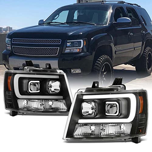 AKKON - For 2007-2014 Chevy Suburban | Tahoe | Avalanche LH + RH Smoked Lens LED DRL Projector Head Lights Pair
