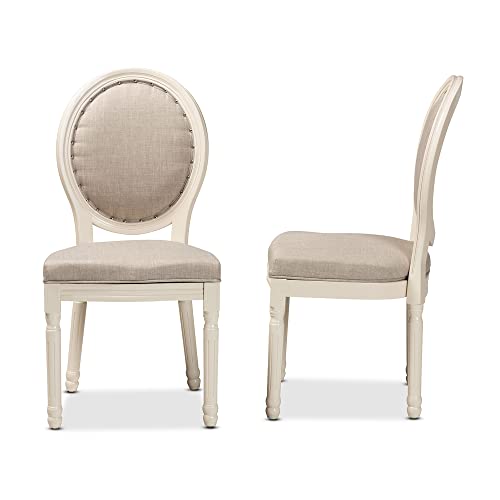 Baxton Studio Louis Fabric Backrest French Inspired Grey Fabric Upholstered and White Finished Wood 2-Piece Dining Chair Set
