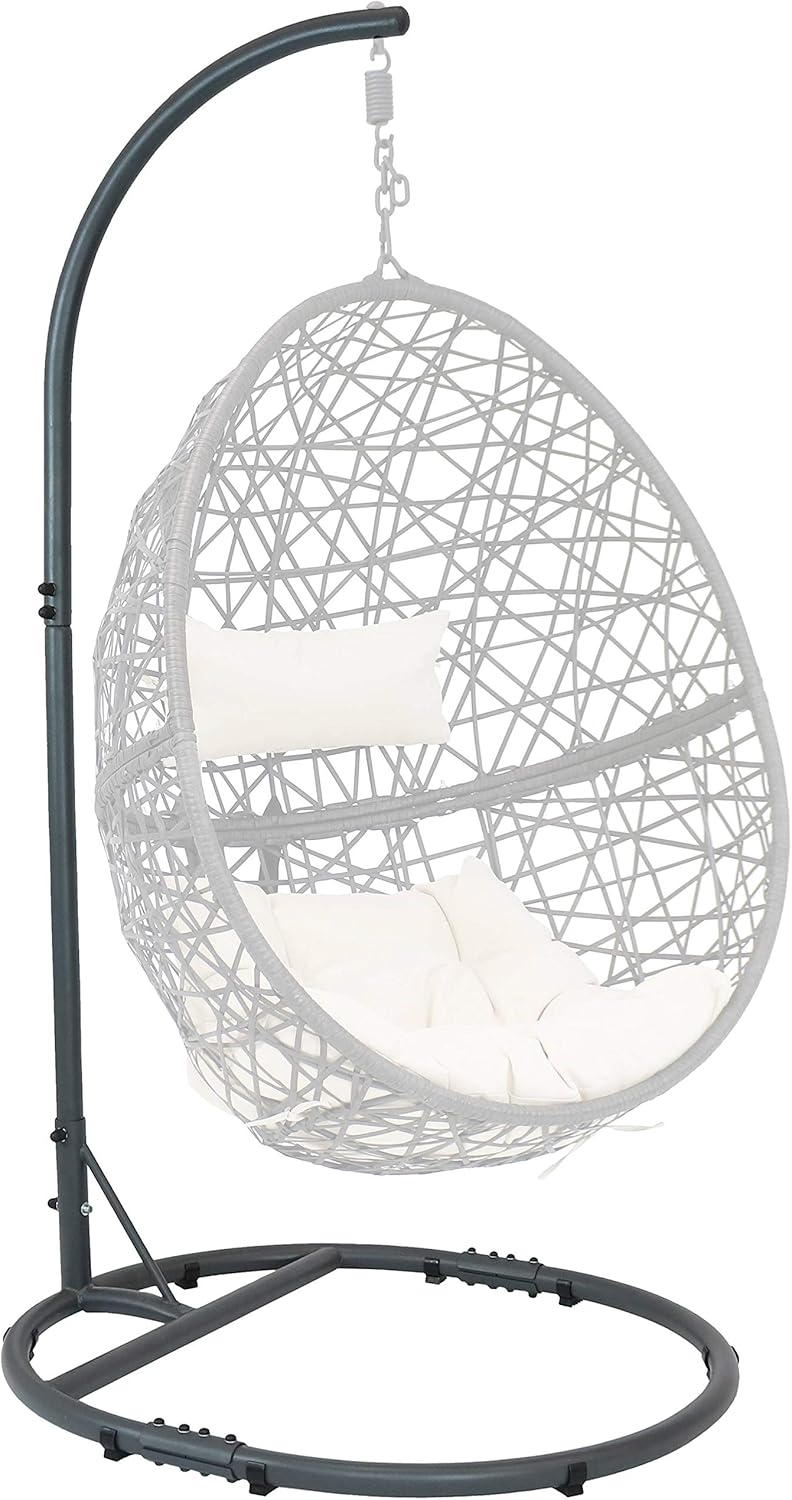 Sunnydaze Steel Egg Chair Stand with Extra-Wide Round Base - Black Powder-Coated Finish - 76 Inches H
