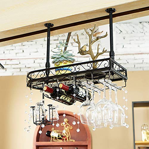 Wine Rack Wall Mounted - Bar Floating Wine Rack Creativity Iron Upside Down Stemware let Wine Glass Holder Ceiling Decoration Shelf for Restaurant or Cafe - Black The New Fashionable