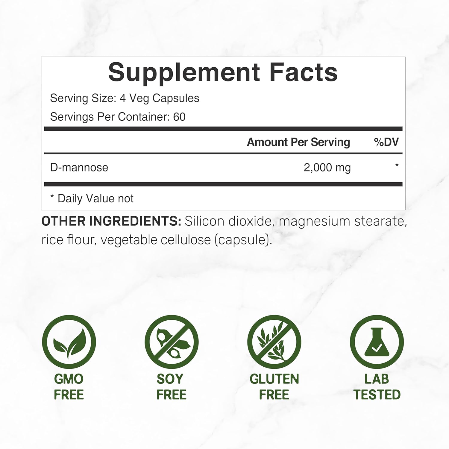 DEAL SUPPLEMENT D Mannose Veggie Capsules, 2,000mg Per Serving, 240 Pills – Fast Acting Water-Soluble Form – Extra Strength Urinary Tract (UTI) Health Support – Non-GMO, Vegan Friendly