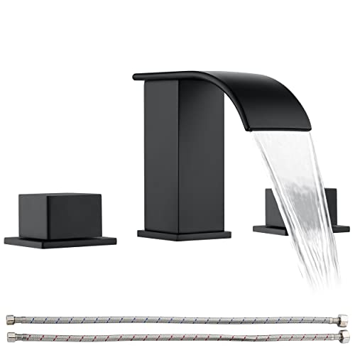 Waterfall Bathroom Faucet Brushed Nickel - Widespread 2 Handle 8 Inch 3 Hole Bathroom Sink Faucet, Basin Faucet Mixer Taps with 2 Faucet Supply Line Hoses for Bathroom Restroom Vanity Lavatory