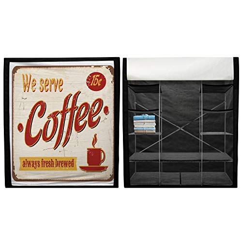 Ambesonne Retro Portable Fabric Wardrobe, Tin Rusty Faded Fresh Brewed Coffee Print from Old Days Fifties Style Art Work, Clothing Organizer and Storage Closet with Shelves, 59