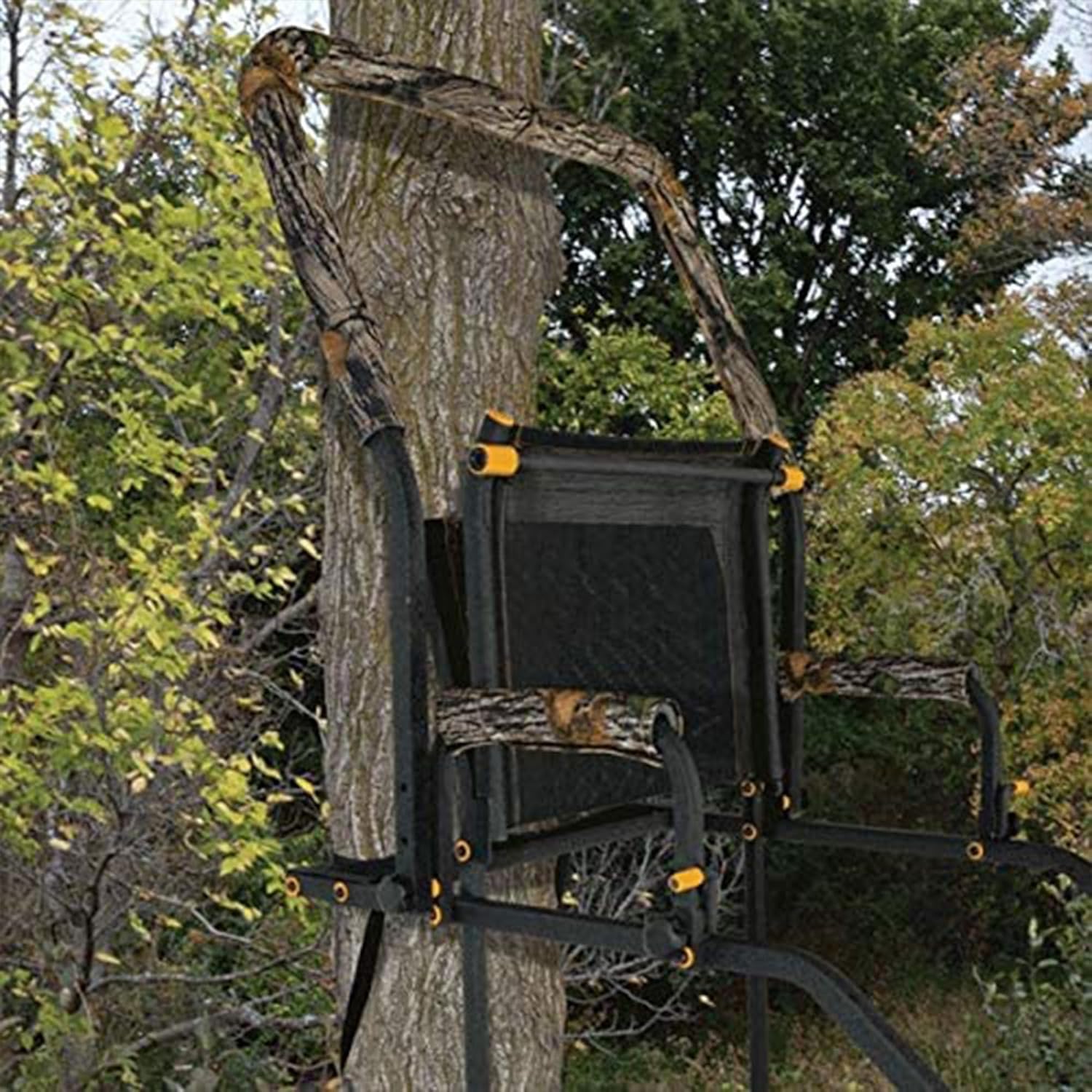 Muddy The Skybox Deluxe 20-Foot Tall 1 Person Hunting Deer Ladder Tree Stand with Flip-Up Adjustable Shooting Rail and Flex-Tek Seat, Black (2 Pack)
