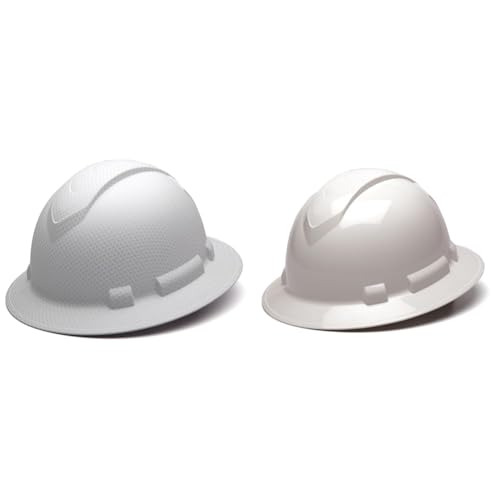 Pyramex Ridgeline Full Brim Hard Hat, 4-Point Ratchet Suspension, Matte White Graphite Pattern