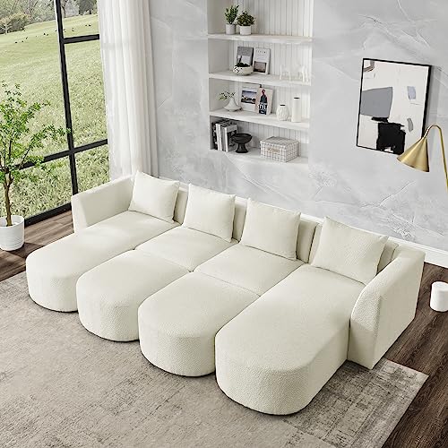 Harper & Bright Designs Living Room Set, L-Shape Sectional Sofa Set with Right Side Chaise and Ottoman, Modular Sofa, DIY Combination, Loop Yarn Fabric, Navy