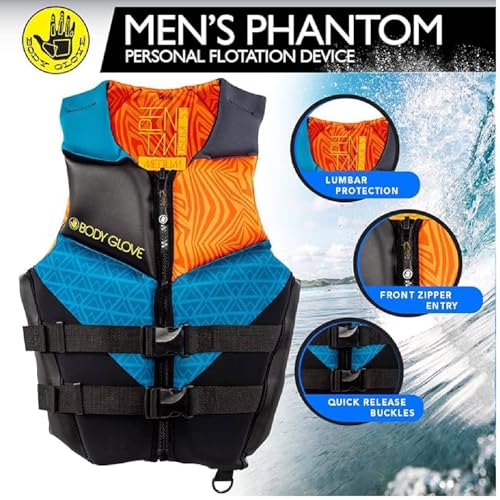 Body Glove- Phantom Men's Evoprene PFD-Adult Life Jacket - Coast Guard Approved, High Mobility PFD, Lightweight Buoyancy Foam, Universal and Oversize