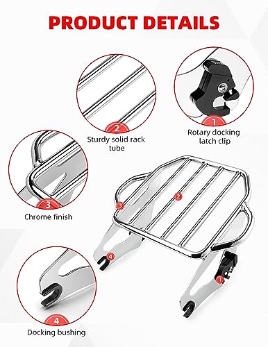 Amazicha Detachable Two UP Luggage Rack Motorcycle Rear Mounting Rack Compatible for Harley Touring Street Glide Electra Glide Road King 2009-2024 (Gloss Black)