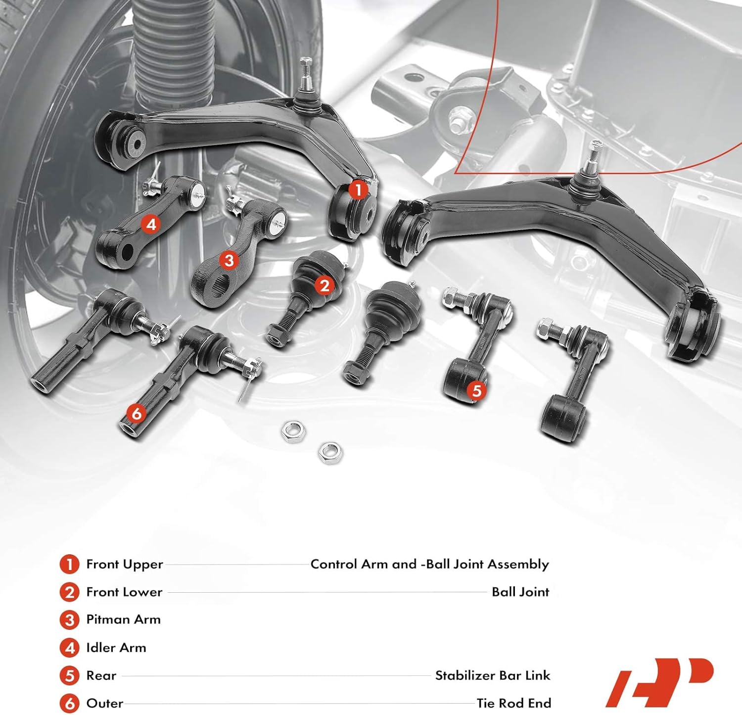 A-Premium Set of 10, Front Upper Control Arm, Lower Ball Joint, Outer Tie Rod End, Rear Sway Bar Link, Compatible with Chevy & GMC - 2001-2007 - Silverado 3500 (Classic) & Sierra 3500 (Classic)