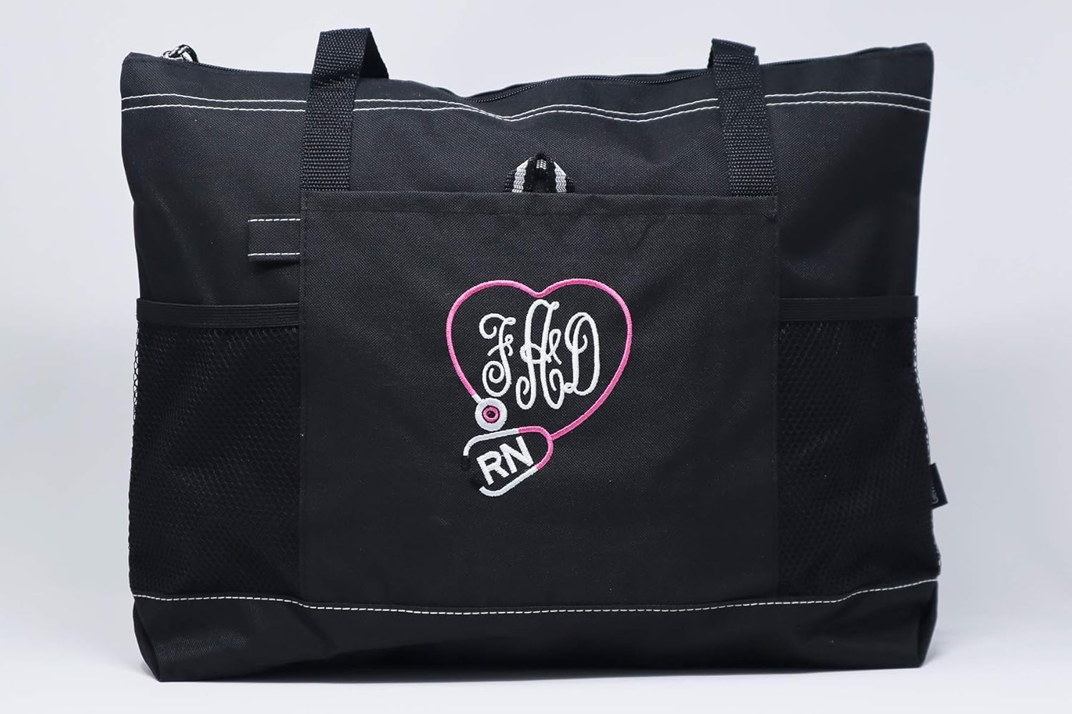 Personalized Nurse, CNA, RN, LPN Embroidered Tote Bag with Mesh Pockets