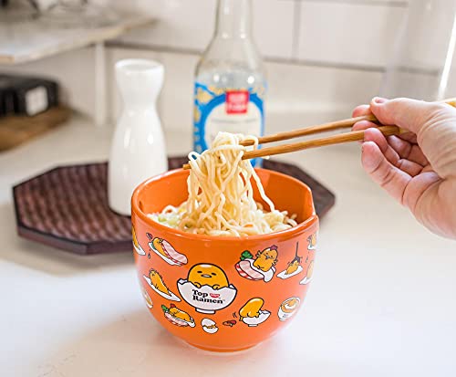 Silver Buffalo Sanrio Gudetama x Nissin Top Ramen Japanese Ceramic Dinnerware Set | Includes 20-Ounce Ramen Noodle Bowl and Wooden Chopsticks