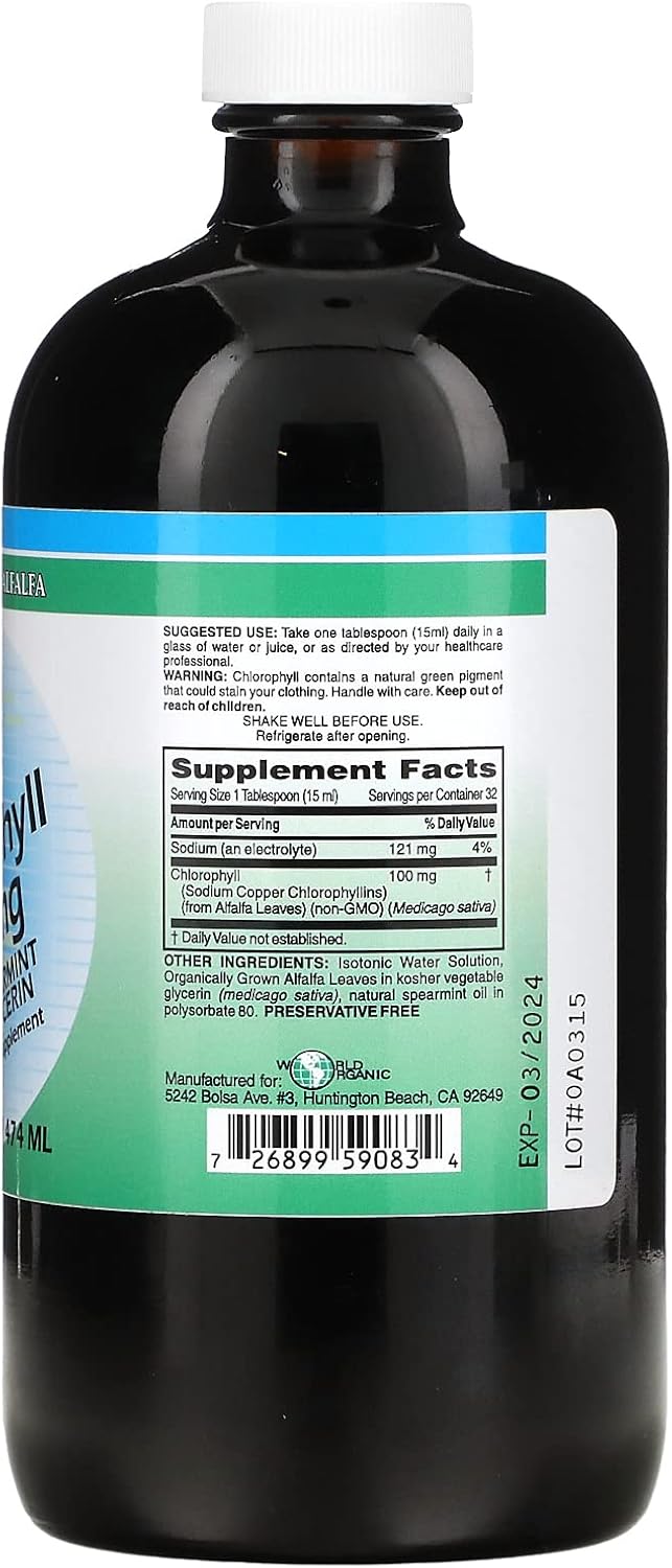 World Organics Liquid Chlorophyll Liquid with Spearmint, 16 Fluid Ounce