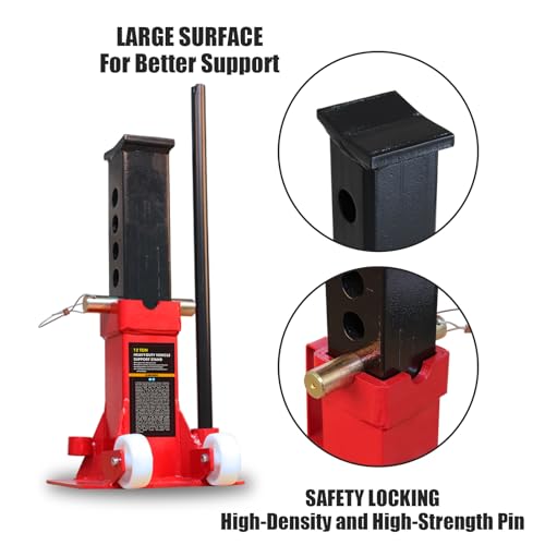 TCE ATZ220005U Torin Heavy Duty Car Jack Stand with Lock, 22 Ton (44,000 lb) Capacity, Red, 1 Pair
