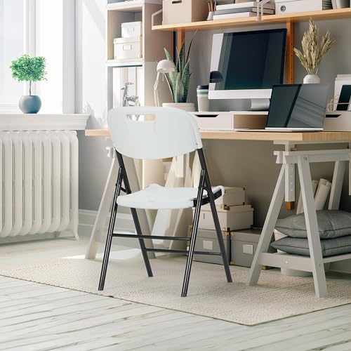 10 Pack White Folding Chairs, Steel Folding Dining Chairs, Commercial Grade Folding Chair, Foldable Guest Chairs for Events Office Wedding Party