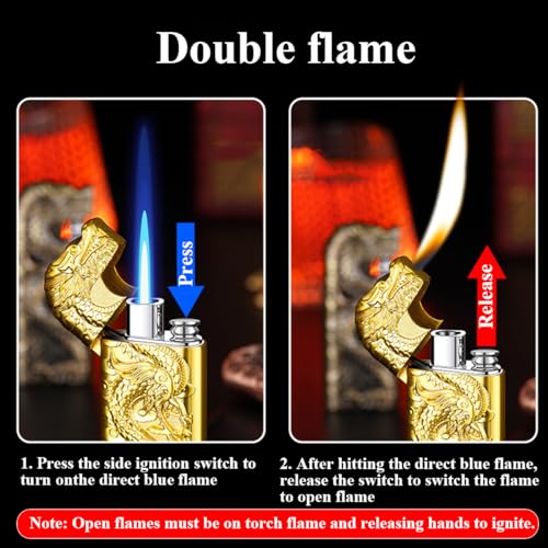 Magic Dual Flame Dragon Lighter, Dragon Dual Fire Lighter, Creative Windproof Cool Torch Lighter, Cool Dual Jet Flame Butane Lighter, Refillable Butane Lighter for Outdoor Indoor (Matte Black)