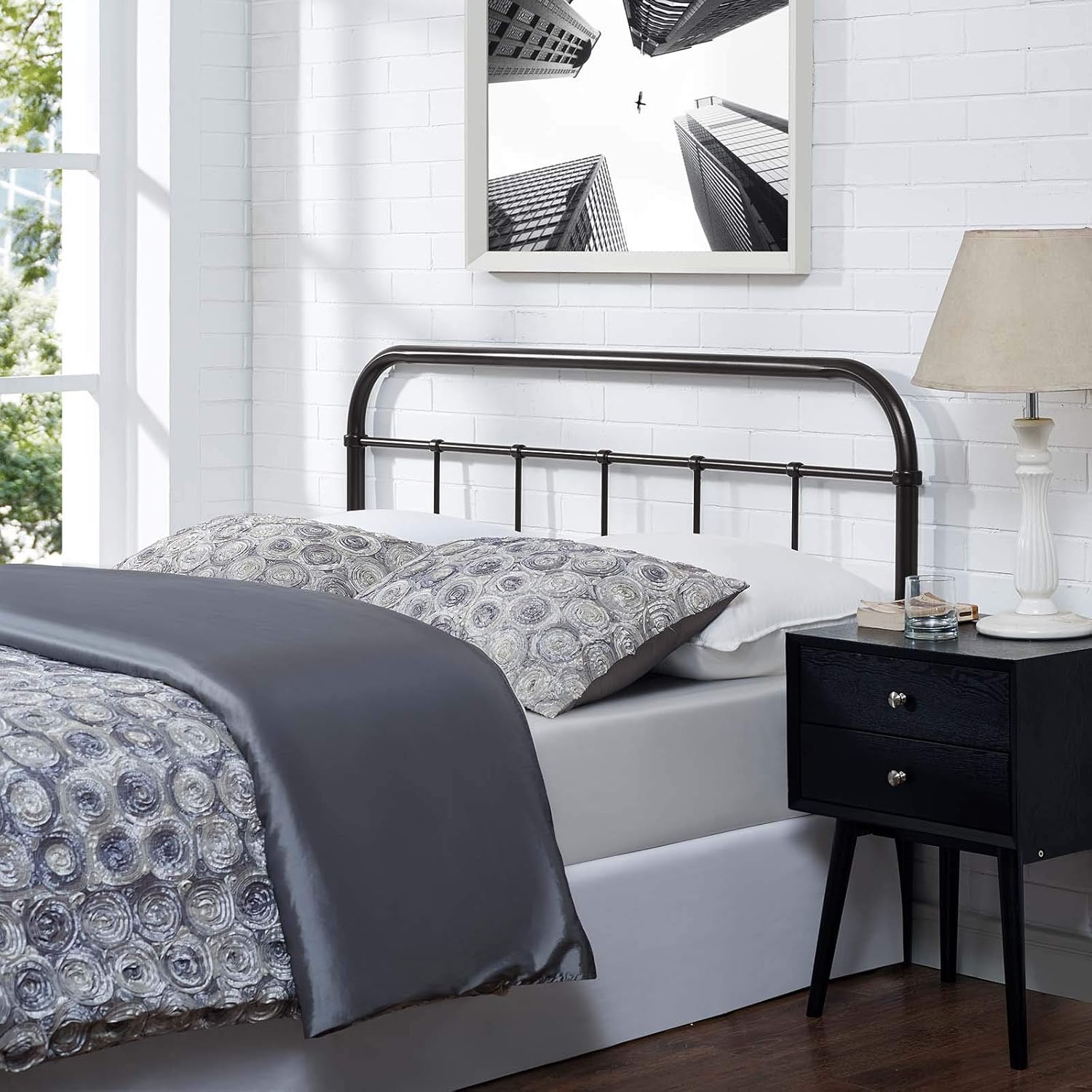 Modern Contemporary Urban Design Bedroom Full Size Headboard, Metal Steel, Brown