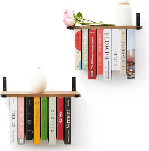 Floating Bookshelves Set of 2 - Double Storage Unique Wall Bookshelf, Invisible Floating Bookshelves Wall Mounted, Unique Design-Wall Book Shelves for Living Room