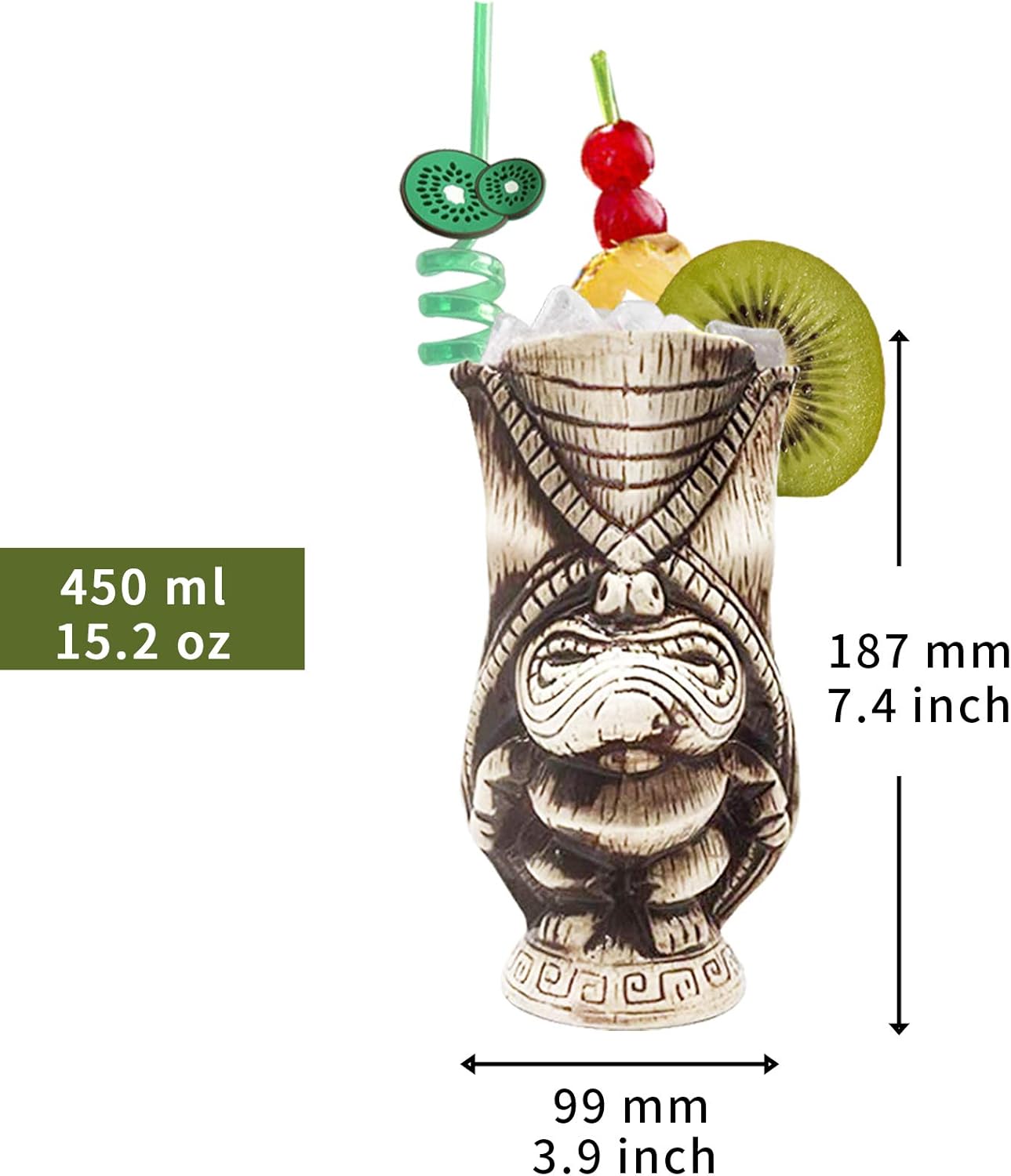 Tiki Mugs – Ceramic Tiki Mug 15.2oz/450ml, Kane King Cocktail Mug for Mai Tai, Punch, Pina Colada, and Tropical bar Drinks - TIKI0038 (15.2oz/450ml Butt)