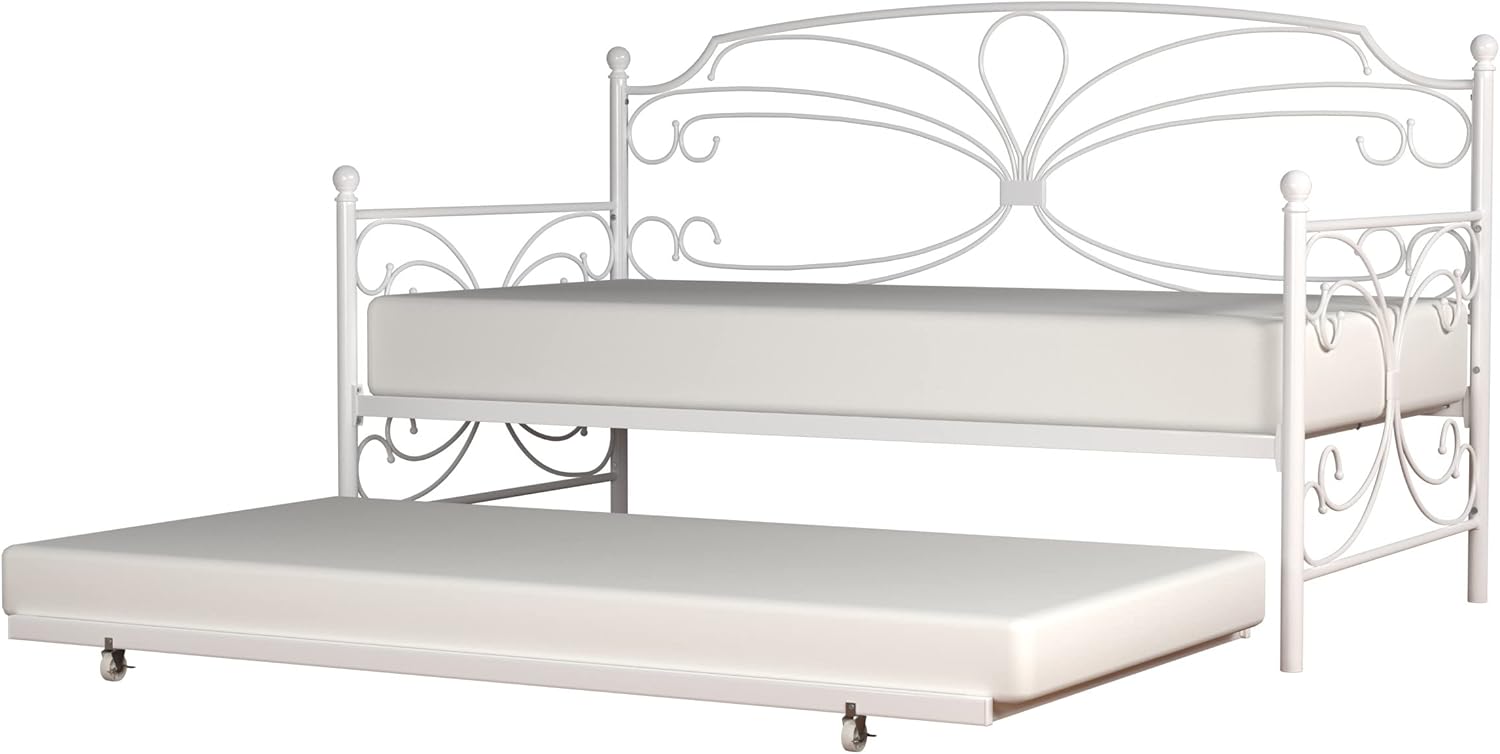 Hillsdale, Anslee Whimsical Scroll Metal Complete Twin Daybed with Trundle, White