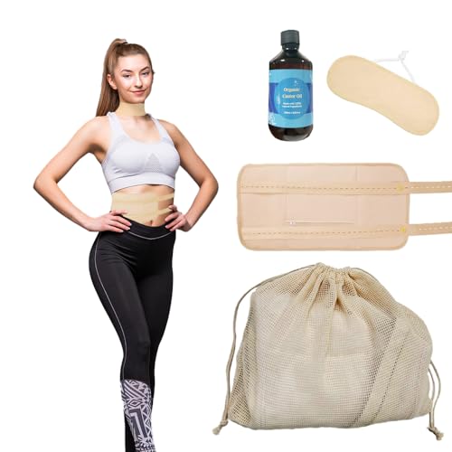 Premium Castor Oil Pack Wrap - Organic Castor Oil Packs for Liver Detox, Fibroids, Stomach - Reusable, Washable Organic Cotton Flannel Castor Oil Wrap Kit with Adjustable Strap (Castor Oil Included)
