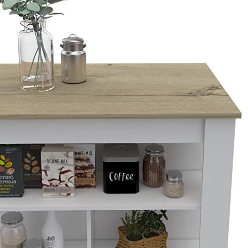 Tuhome Cala Kitchen Island, Four Legs, Three Shelves -White/Onyx