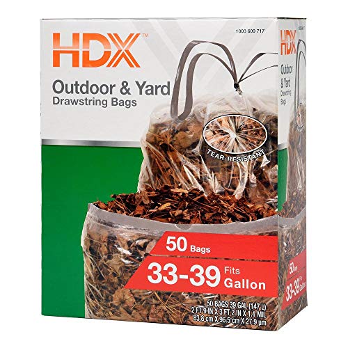 HDX 33 Gal. - 39 Gal. Black Drawstring Outdoor and Yard Trash Bags (50-Count)
