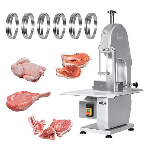 1500W Electric Meat Bone Saw Machine Commercial&Home Use Food Grade Cutter 0.6-5.9”Thickness, Butcher Band Saw Cutting Frozen Meat into Slice 20x15”Work Table for Chicken Fish Beef Bread