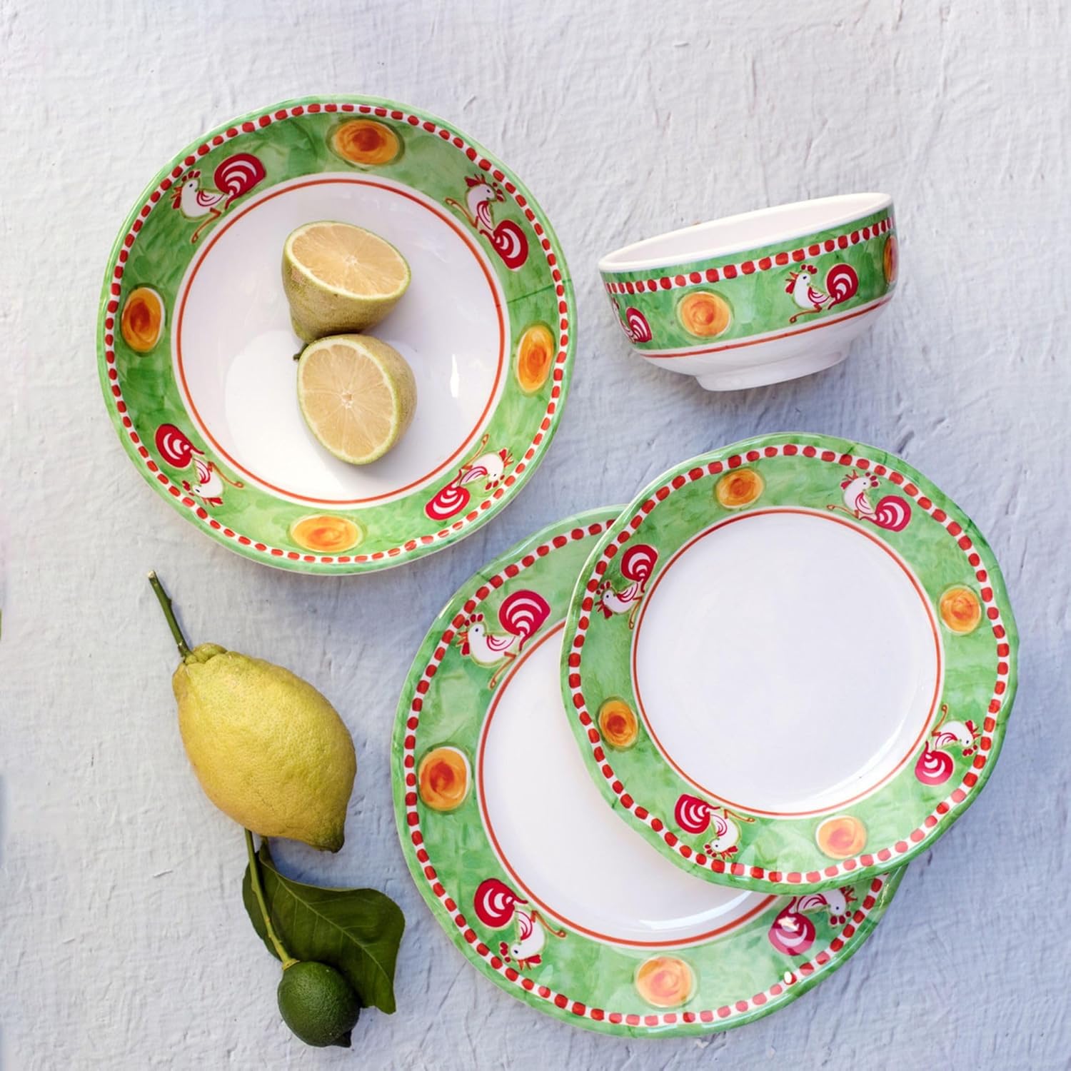 Vietri Melamine Campagna Gallina 4-Pc Unbreakable Dinnerware Set with Pasta Bowl & Dinner Plate