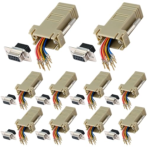 10PCS DB9 Male Ethernet Adapter, 9 Pin Serial Port Male to RJ45 Ethernet LAN Extend Modular Converter, M/F