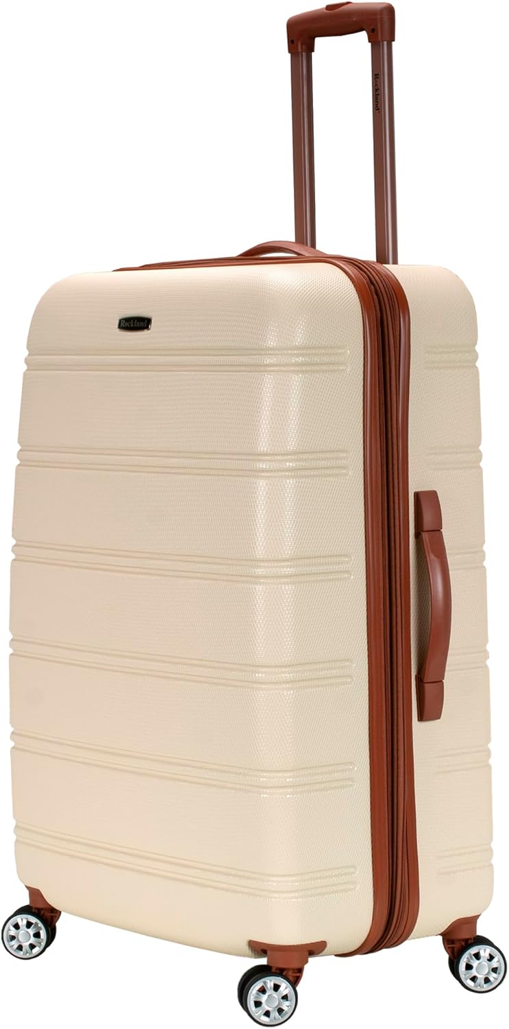 Rockland Melbourne Hardside Expandable Spinner Wheel Luggage, White, Checked Large 28