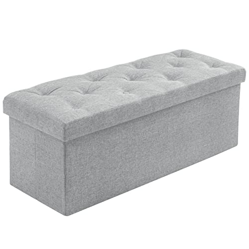 BRIAN & DANY 43 inches Folding Storage Ottoman Bench, 176L Large Linen Fabric Storage Cube Chest, Foot Rest Stool for Living Room and Bedroom, Holds up to 330 lb - Light Grey