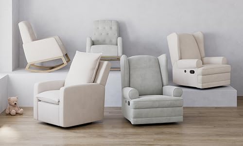 Storkcraft Northern Lights Premium Upholstered Nursery Rocking Chair (Ivory with Natural) – Stylish & Supportive Nursery Chair with Natural Wood Rocker Base, Premium Button Tufting for Classic Style