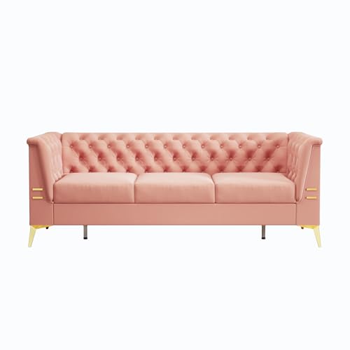 83.46'' Modern Chesterfield Velvet Sofa 3 Seater Fashion Couch with Gold Metal Legs Couches for Office,Living Room,Apartment,Furniture (83.46
