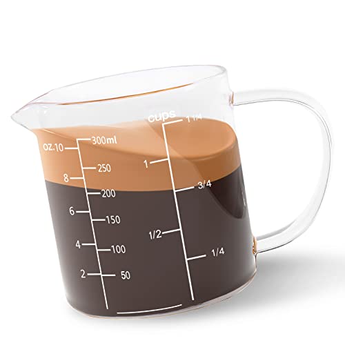 Newness Glass Measuring Cup with Handle, 500 ML (0.5 Liter, 2 Cup) Measuring Cup with Three Scales (OZ, Cup, ML/CC) and V-Shaped Spout, Measuring Beaker for Kitchen or Restaurant, Easy to Read