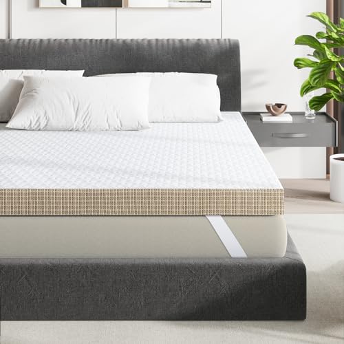 Memory Foam Mattress Topper Queen Size 4 Inch, Flexpedic Gel Infused Gel Cooling Topper Pad with Knitted Cotton Cover for Back Pain Relief, CertiPUR-US, Ventilated and Breathable,60
