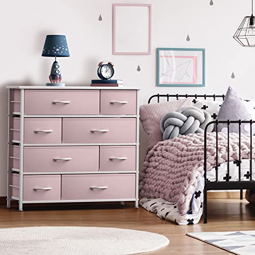 Sorbus Dresser with 8 Drawers - Furniture Storage Chest for Kid’s, Teens, Bedroom, Nursery, Playroom, Clothes, Toys - Steel Frame, Wood Top, Fabric Bins (Tie-dye Pink)
