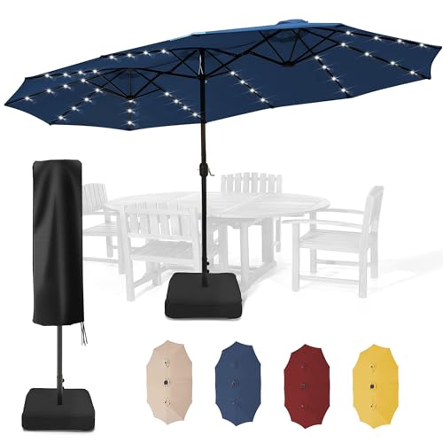 Sundale Outdoor 40LED 15ft Large Patio Umbrellas with Base Included and Umbrella Cover, Outdoor Double-Sided Umbrella with Solar Lights