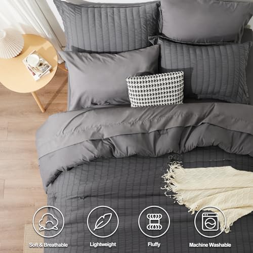 CozyLux Twin Bed in a Bag Light Grey Seersucker Textured Comforter Set with Sheets 5-Pieces for Girls and Boys - Bedding Sets with Comforter, Pillow Sham, Flat Sheet, Fitted Sheet, Pillowcase