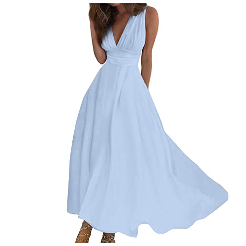 2024 Summer Dress for Women Boho Floral Sundress Ruffle Hem Wrap V Neck Flowy Casual Beach Party Long Dresses, S-3XL