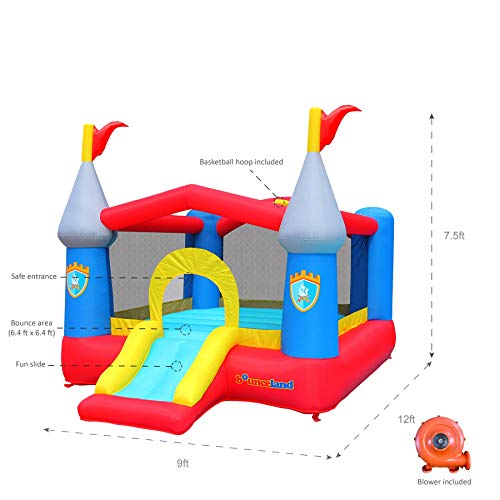 Bounceland Bounce House Castle with Basketball Hoop Inflatable Bouncer, Fun Slide, Safe Entrance Opening, UL Certified Strong Blower Included, 12 ft x 9 ft x 7 ft H