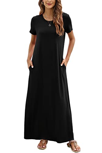 Hount Women's Summer Short Sleeve Maxi Dresses Casual 2024 Loose Beach Sundresses Tshirt Dresses with Pockets