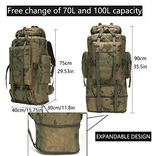 Hiking Backpack for Men 70L/100L Camping Backpack Military Rucksack Molle 3 Days Assault Pack for Climbing