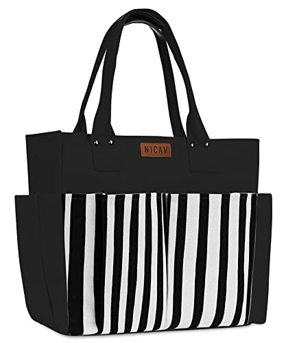 Nicav Canvas Tote Bags for Women, Large Utility Tote Bags with Pockets Zip Top for Teacher Nurse Work