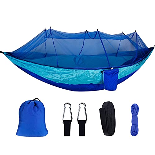Camping Hammock with Mosquito Net - Lightweight Double Hammock, Nylon Hanging Chair Sleeping Swing,Portable Hammocks for Indoor, Outdoor, Hiking, Camping,Travel, Backyard, Beach (Blue and Grey)